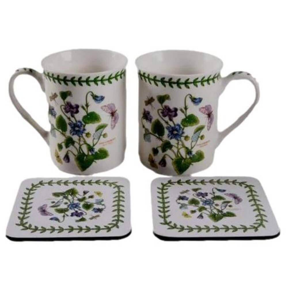 Botanic Garden Mugs & Coasters - Set of 2 Sweet Violet by Portmeirion NEW